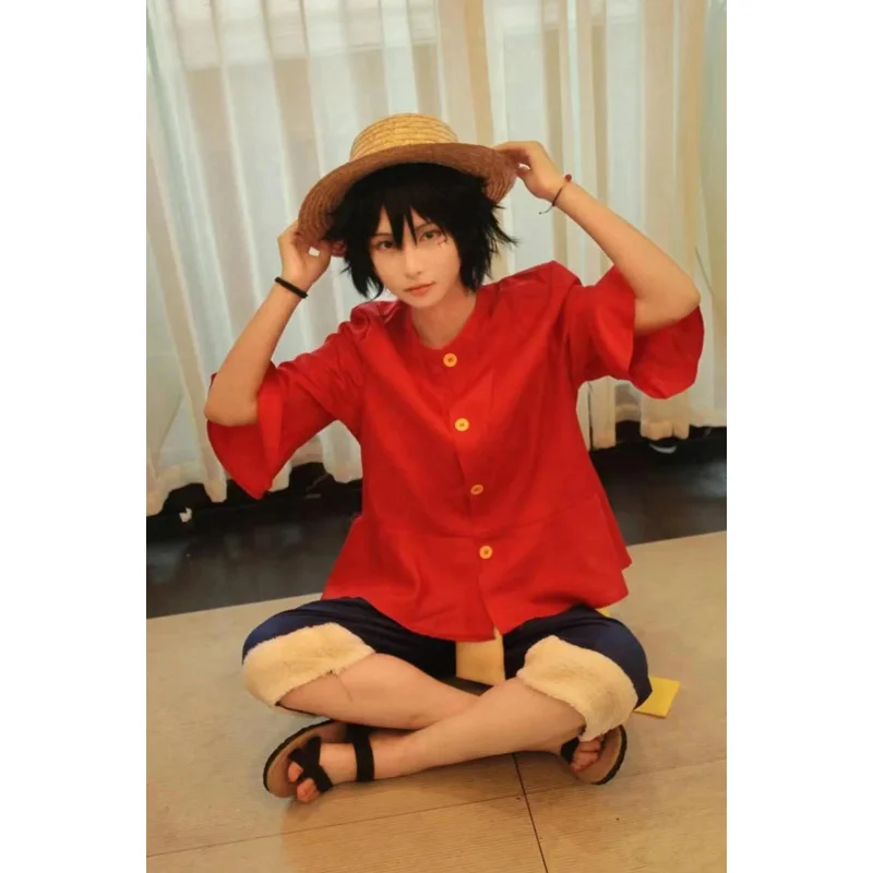 Anime ein Stück Cosplay Kostüm Strohhut Junge Land Affe d. Ruffy Kleidung Weihnachts feier Karneval erwachsene Kinder Shorts Kimono