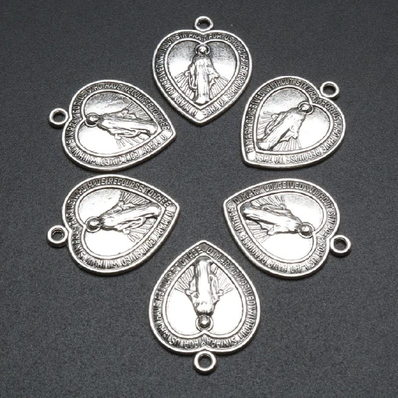 15pcs Silver Plated Catholic Virgin Mary Sacred Heart Alloy Pendant DIY Charm Religious Bracelet Earrings Jewelry Crafts Making