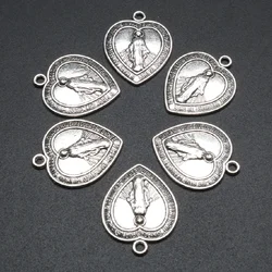 15pcs Silver Plated Catholic Virgin Mary Sacred Heart Alloy Pendant DIY Charm Religious Bracelet Earrings  Jewelry Crafts Making