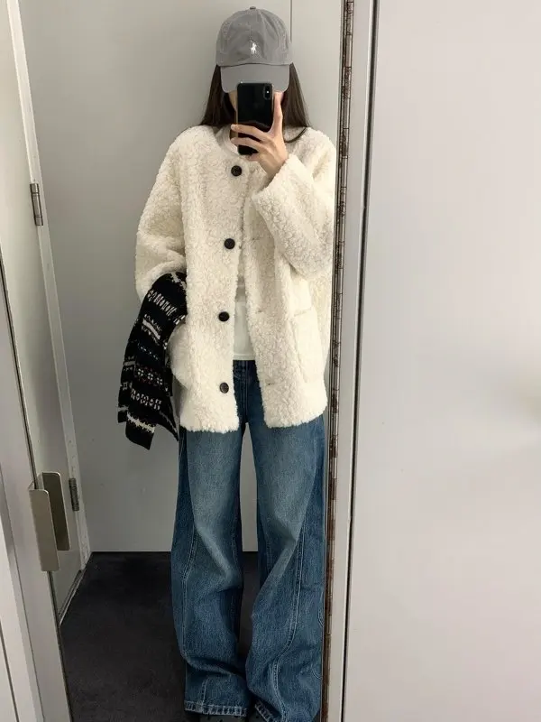 

Уникальный красивый женский белый свитер из овечьей шерсти, весенний теплый топ для повседневной носки, свободный крой, длинный рукав