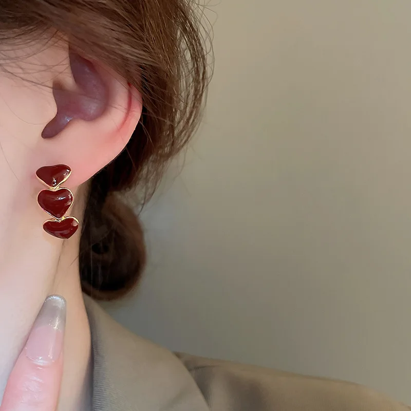 S925 الفضة إبرة الكورية قطرة الزيت الحب أقراط جميلة بورجوندي ساحة هندسية أقراط 2023 الاتجاه المرأة Jewelrg #4