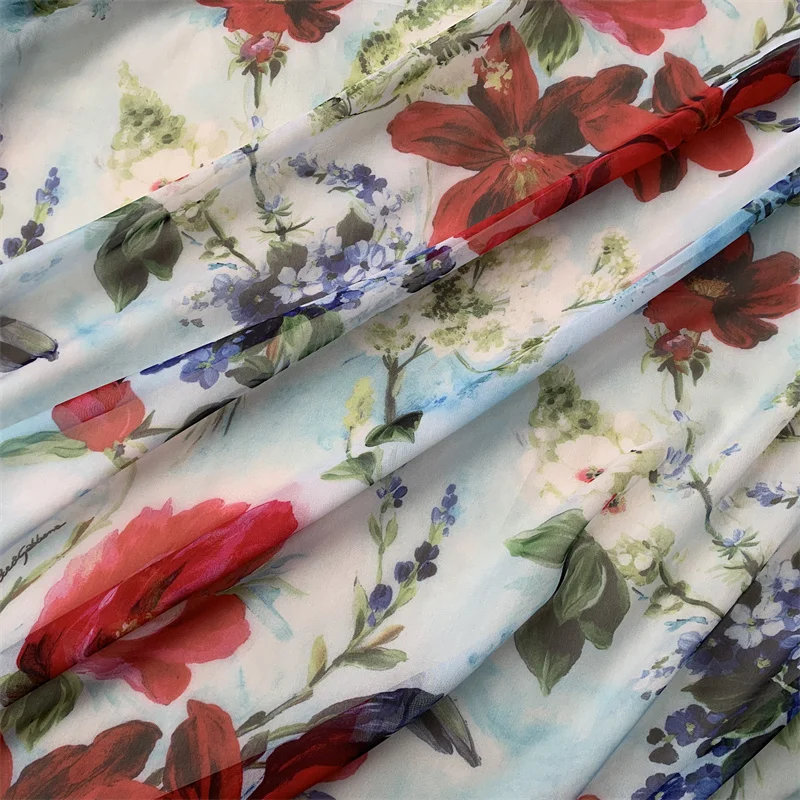 High Quality Chiffon Brand Flower Pattern Digital Printing Fashion Fabric For Shirt Dress DIY Handmade Materials By Yard