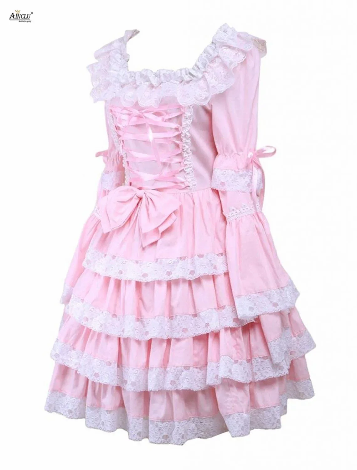 Dolce Lolita Abito in cotone Rosa Cravatte anteriori in pizzo Maniche staccabili Ragazze carine Lolita Dress Coaplay Costumi Party Club XS-XXL