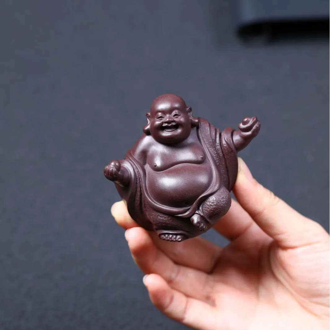 Purple Clay Pet Maitreya Buddha, Collectible Ornament, Handcrafted By A Famous Artist, Exquisite Laughing Buddha Figurine, Small
