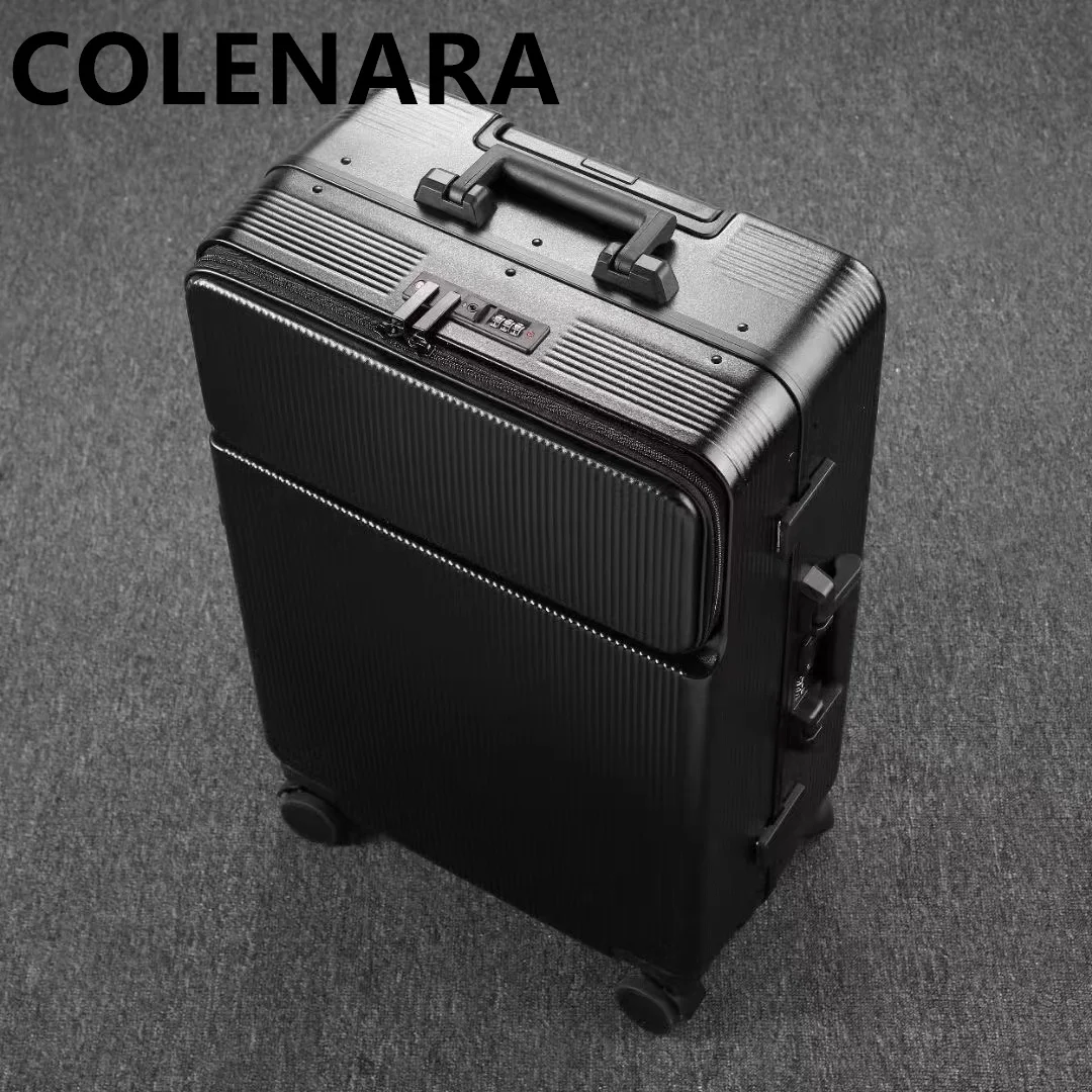 

COLENARA USB Charging Luggage Front Opening Boarding Box 20"24"28Inch Aluminum Frame Trolley Case Large Capacity Suitcase