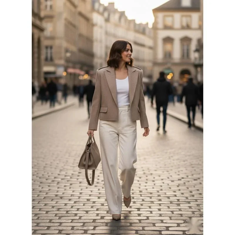 

Autumn Wool Blazer With Shoulder Pads Design Sense Tailored Fit Professional Office Commuting Jacket Elegant Workwear For Women