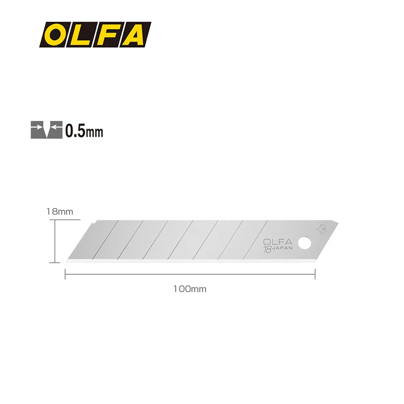 OLFA Japan 18mm zapasowe ostrze srebrne trwałe LB-50 (50 sztuk)