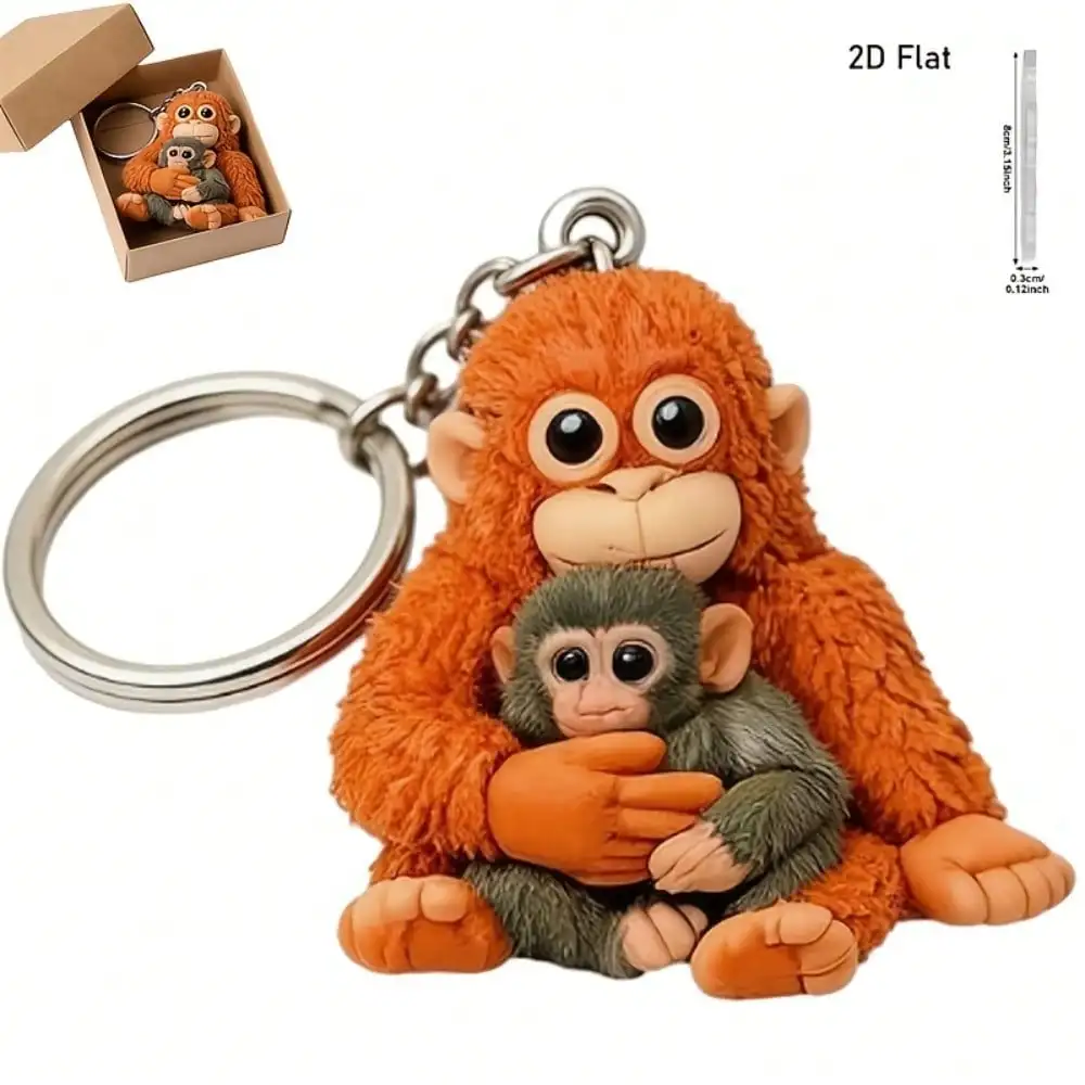 2D Flat, Punch Monkey Plush Keychains, Punch The Monkey Stuffed Animal, 2D Keychain Decoration Hanging for Bags, Purse