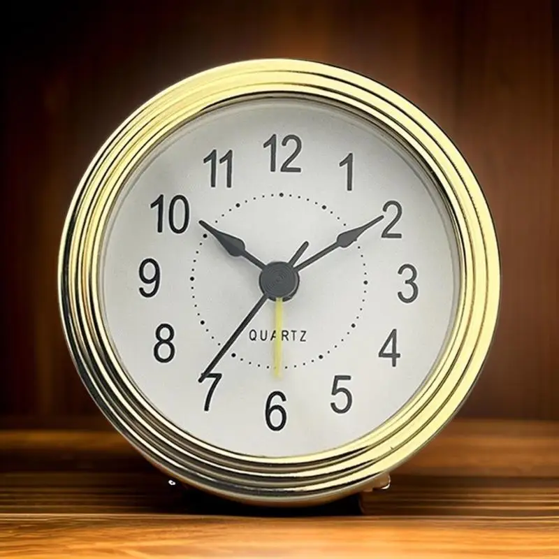 Stylish Gold Trimmed Snooze Clock Insert 3Inch Clock Movement Replacement Arabic Numbers Clock Accessory for Home Decors X3UC