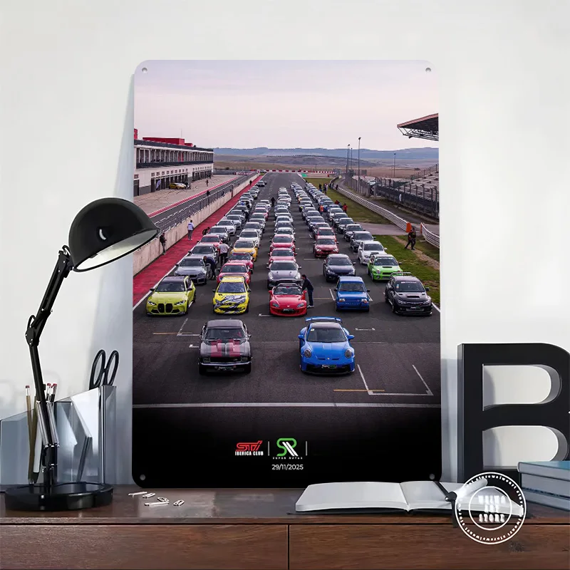 S Lined Up on Race Track Car Printed Poster Customized Retro Wall Art Vintage Metal Tin Signs for Home Bedroom Decorations Decor