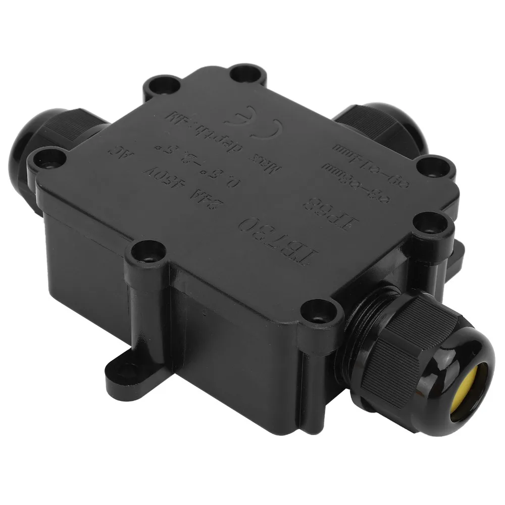 

Durable 3 Way Waterproof Junction Box T-Shape Black Splice Box Electrical Cable Connector Cable Protection