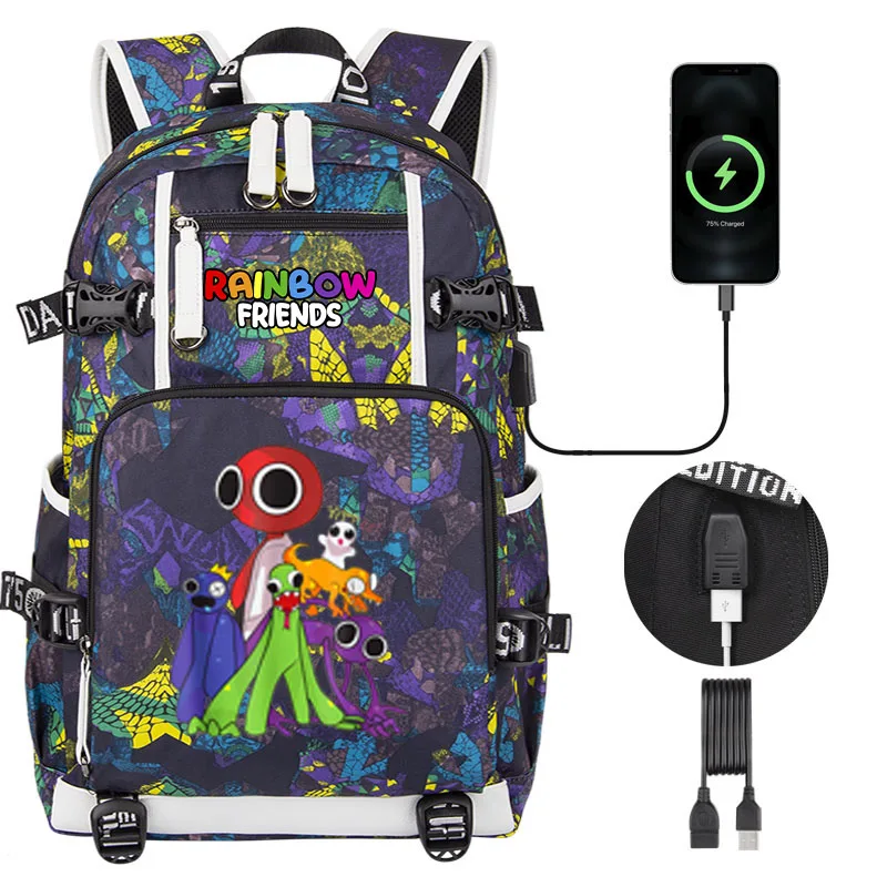 Imagem -04 - Rainbow Friends Imprimir Mochila para Crianças Grande Capacidade Bolsa de Ombro para Laptop Usb Bolsas Escolares para Meninos e Meninas Grande Bolsa de Livro Novo 2024