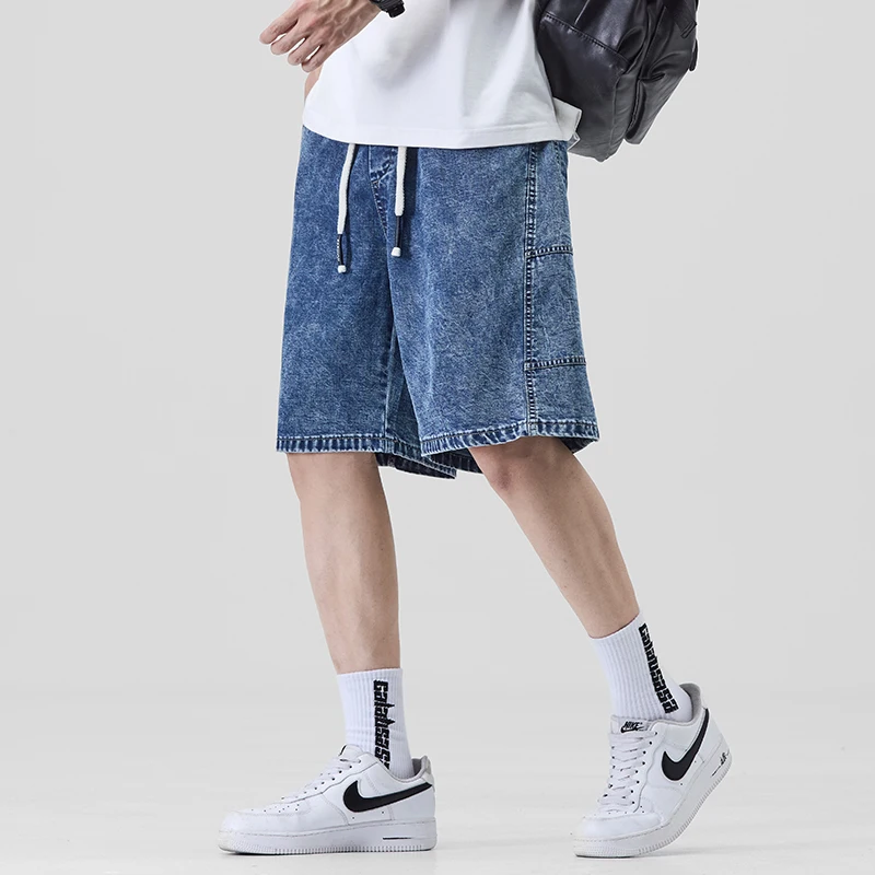 عالية الجودة الدنيم السراويل الجينز الرجال تمتد الصيف فضفاض 2000s الملابس لينة الرجال جينس قصير رجل الاتجاه تنفس Y2k رجل الملابس