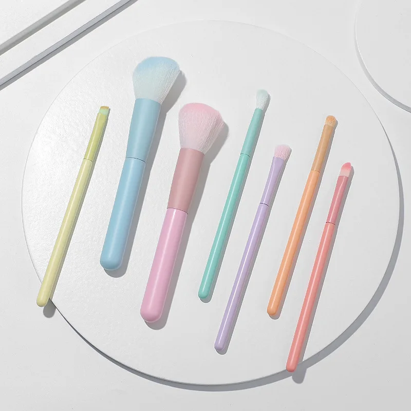 7 個のパステルマカロンメイクブラシセット、パウダー/輪郭/アイシャドウ/眉毛ブラシ付き、完全な化粧品美容ツールキット