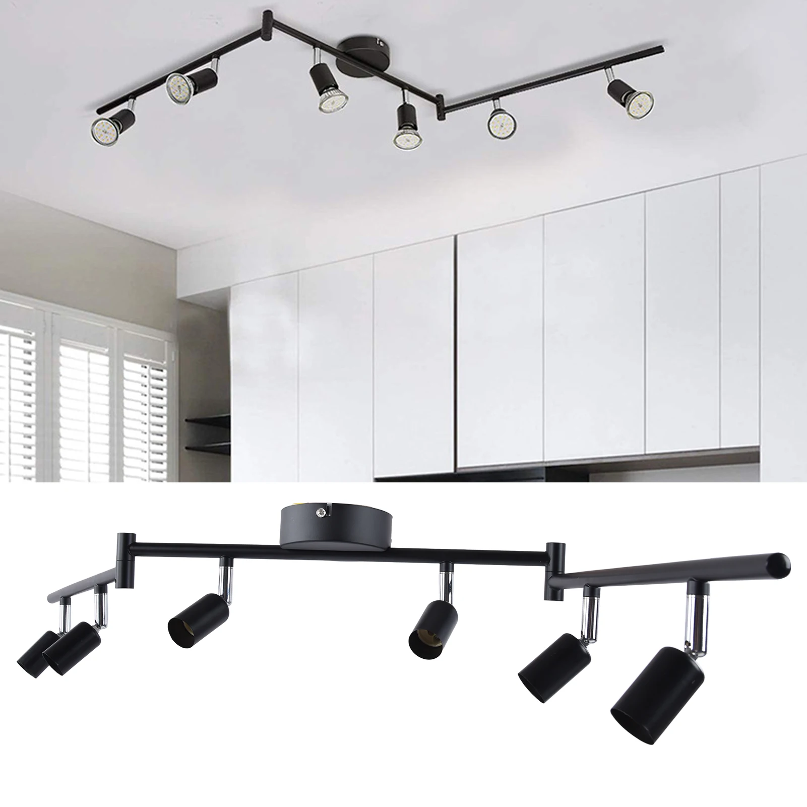 

ZK20 Track Lighting Kit Rotatable Lamp Head 6 Way Ceiling Spotlight GU10 Base Socket 85‑265V