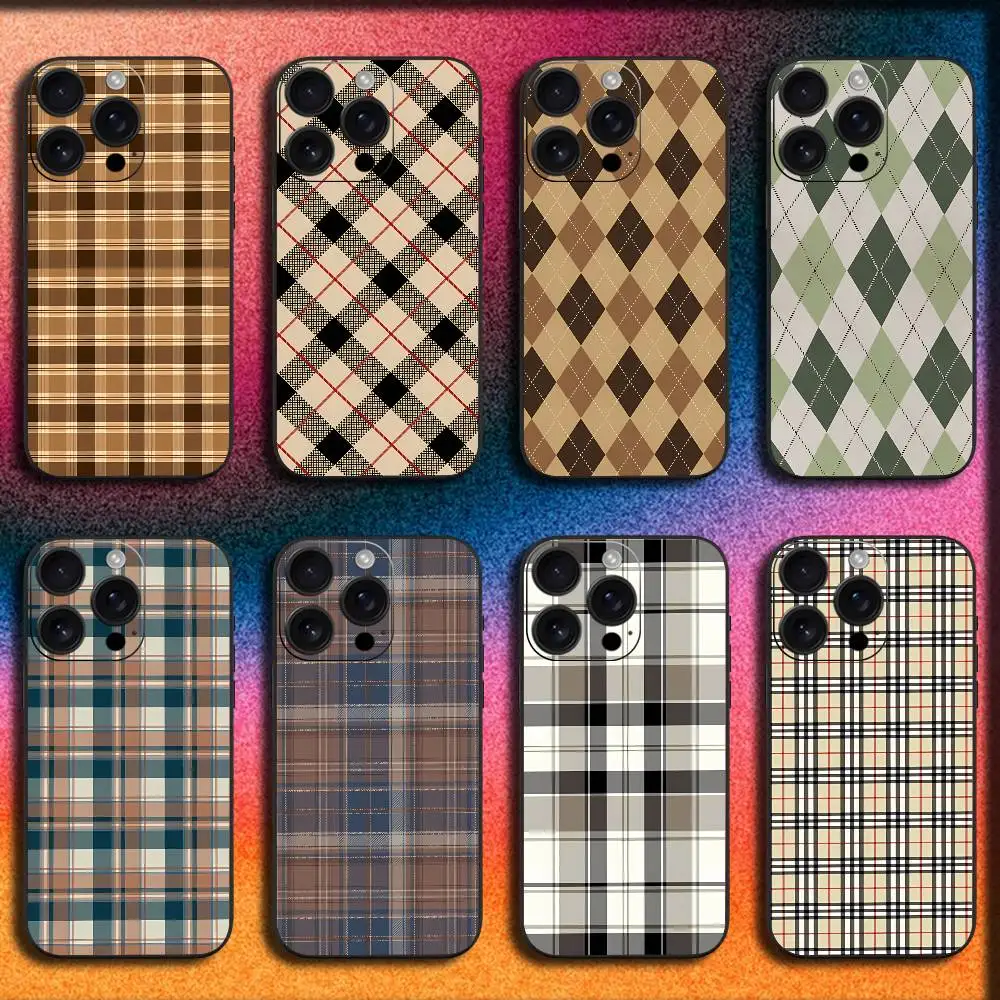

Luxury Classic Check Pattern Phone Case For iPhone 17,16,15,14,13,12,11,Pro,Max,Plus,E,SE4,Air,Mini Black Cover