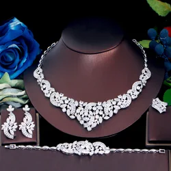 ThreeGraces 4pcs Luxury Shiny Cubic Zirconia Dubai Nigerian Bridal Weddigng Prom Jewelry Set for Brides Dress Accessories TZ812