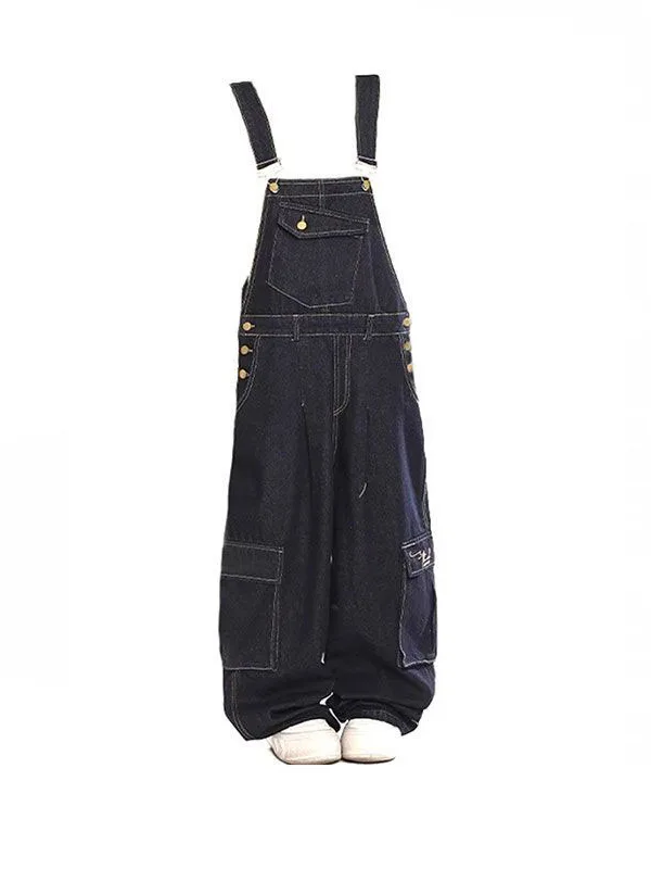 

plus Size Overalls Denim Spring Sle Loose Fit Men's Women's Casual Wide Leg Cargo Pants ex Breathable Wear Resistant