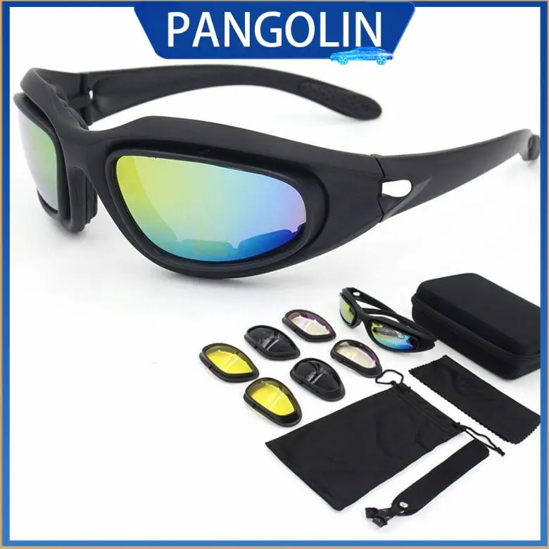

PANGOLIN тактические защитные очки мотоциклетные очки четыре сменных линз для автомобиля, велосипеда, квадроцикла UV400, противотуманные, противоударные
