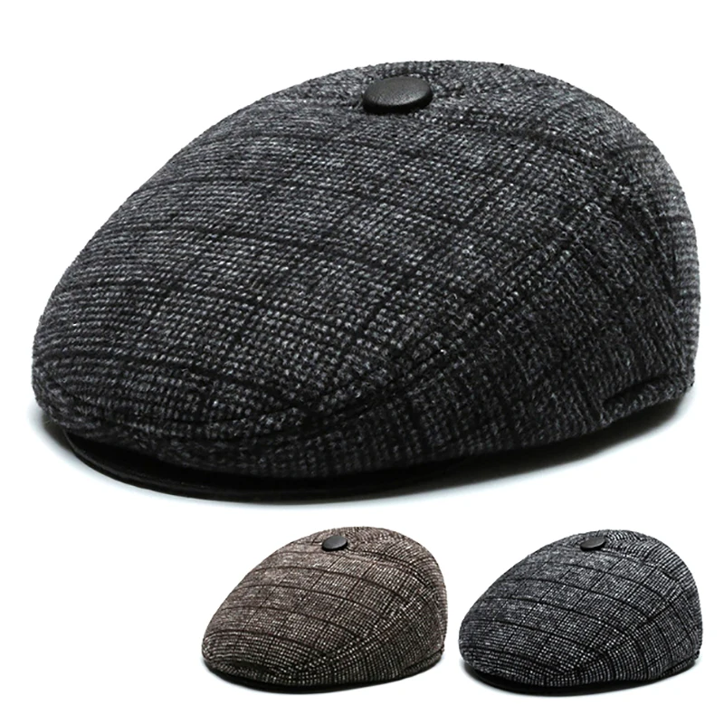 〔CC88〕Round Top Warm Berets Ear Protection Cotton Peaked Cap Dad's hat.Winter Middle-aged and Elderly Hat for Men