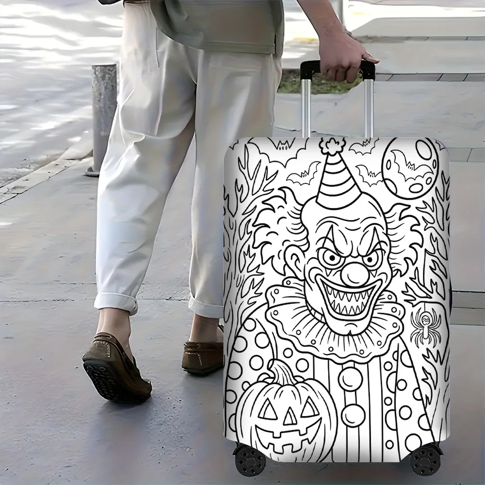 1PC Halloween Clown Print Luggage Cover with Manual Doodle Color. Fits luggage from 18-32 inches; dust and elastic travel access