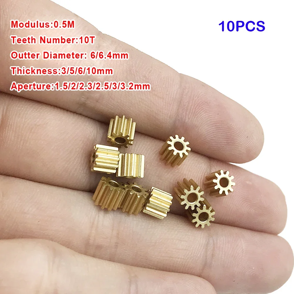 10PCS 0.5M 10T Copper Gear 102A 10 Teeth 0.5 Modulus Aperture 1.5/2/2.3/2.5/3/3.2mm Pinion Toy Brass Gear Metal Gears Parts