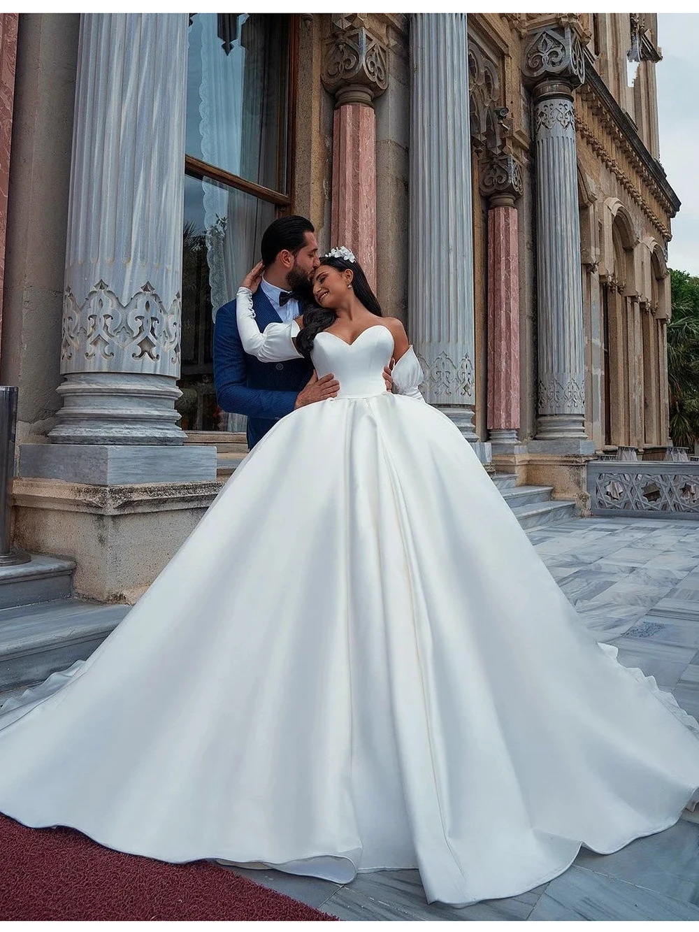 Vestidos de novia sencillos sin tirantes, vestidos de novia con escote Corazón, hechos a medida vestidos de novia, mangas abullonadas de tren largo