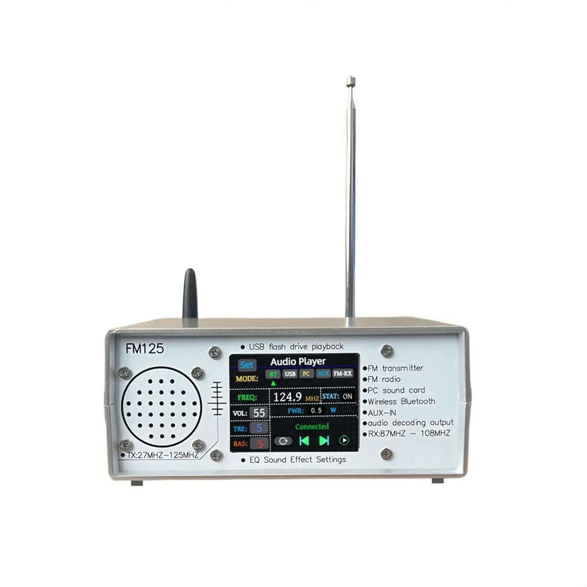 Y1099A*☀▃FM125 27MHZ-125MHZ FM Transmitter, FM Radio, Supports USB Computer Sound Card Bluetooth Music Player US PLUG