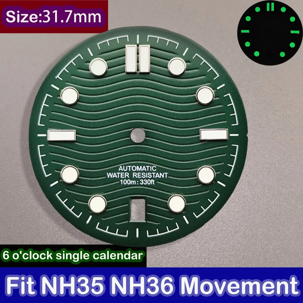 31.7 مللي متر الطلب NH35 الطلب نافذة التقويم عند الساعة 6 Inated يناسب NH35 36 حركة ساعة رجالي اكسسوارات ساعة الجمعية #6