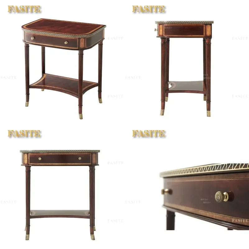 For European Style Neoclassical Roman Column Solid Wood Carved Flower Bedside Locker Nightstand Bedroom