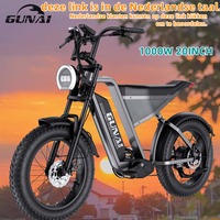 GUNAI-Y 1000W Electric Bicycle 20*4Inch Fat Tire Electric Bike 60KM/H 48V 18AH Battery 7Speed Mountain Adult Bike,100KM Mileage