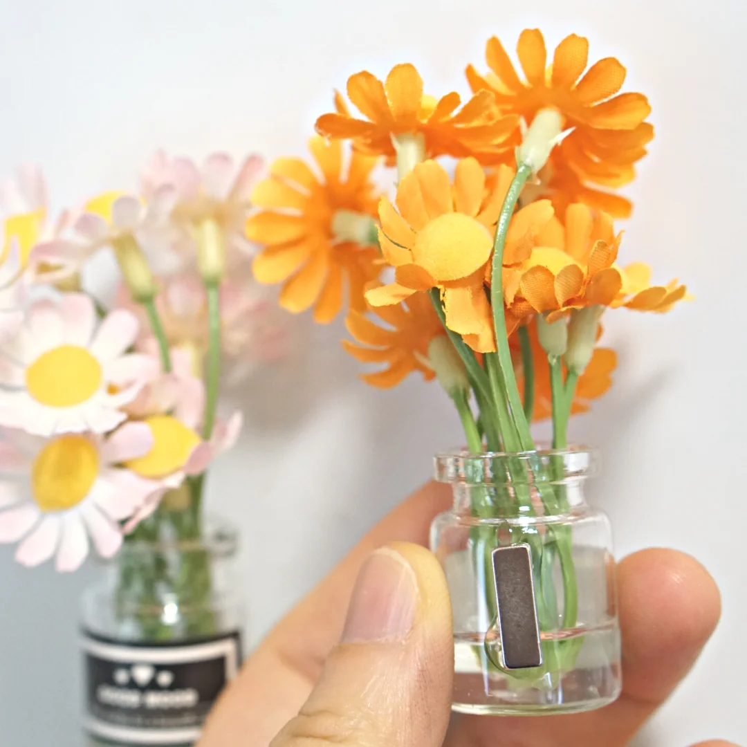 Vase Fridge Magnet Simulation Daisy Glass Magnetic Sticker Flower Home Decoration Message Sticker for Kitchen Refridgerator Gift