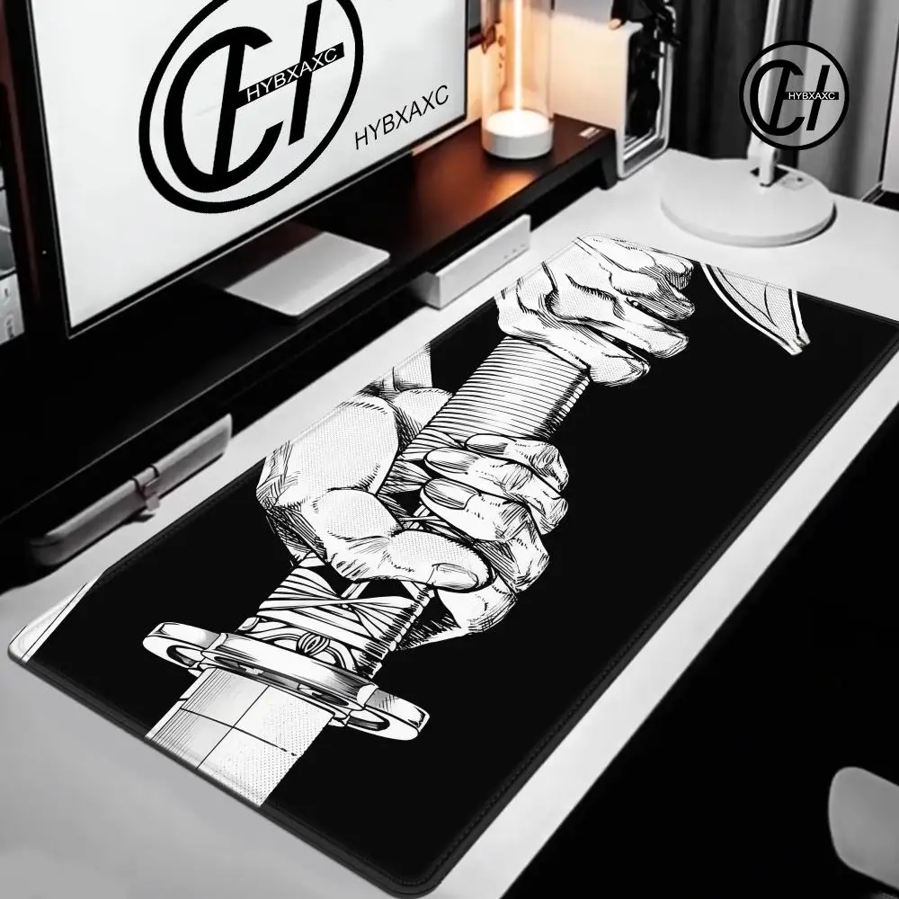 Japanese Katana Sword Mouse Pad Large Black and White Computer Office Table Mat XL Rubber Anti-slip Keyboard Mat 100x50 Desk Mat