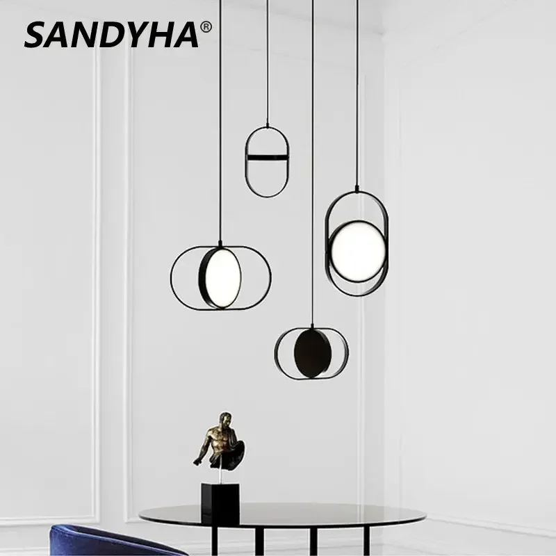 

SANDYHA Nordic Classic Pendant Lamp Led Black Bedroom Lighting Up Down Magic Eye Glod Indoor Decor Metal Bedside Hanging