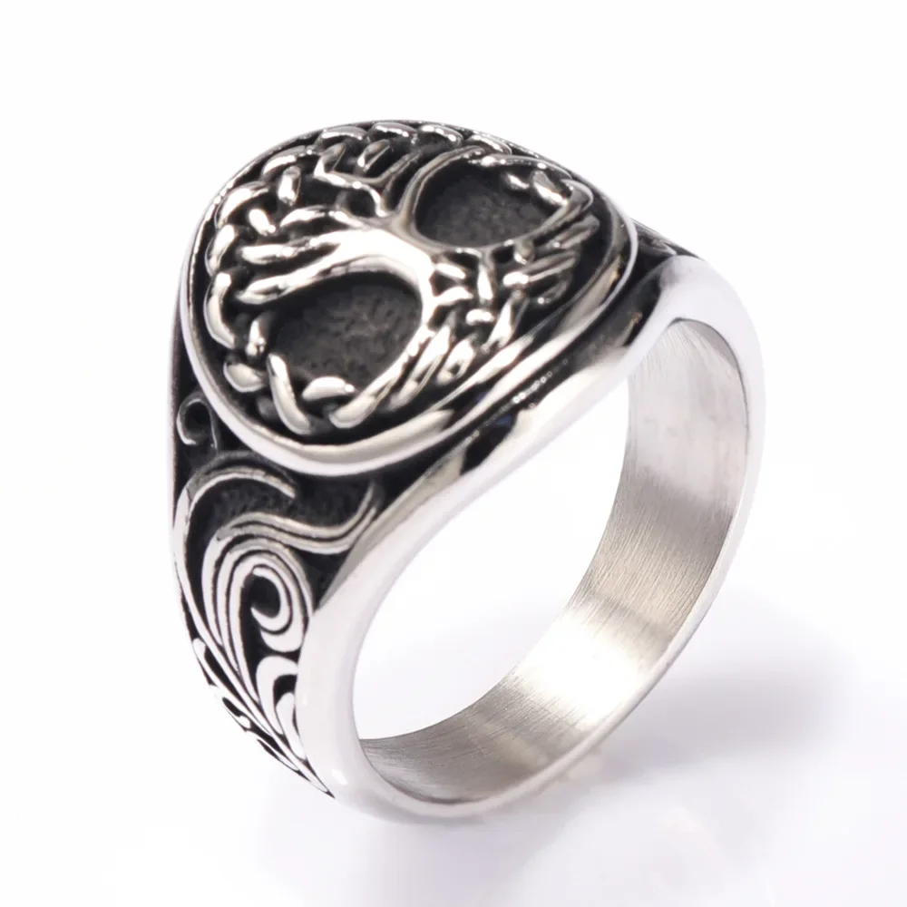 

European and American Vintage Style Viking Life Tree Personalized Stainless Steel Ring Size 7-13