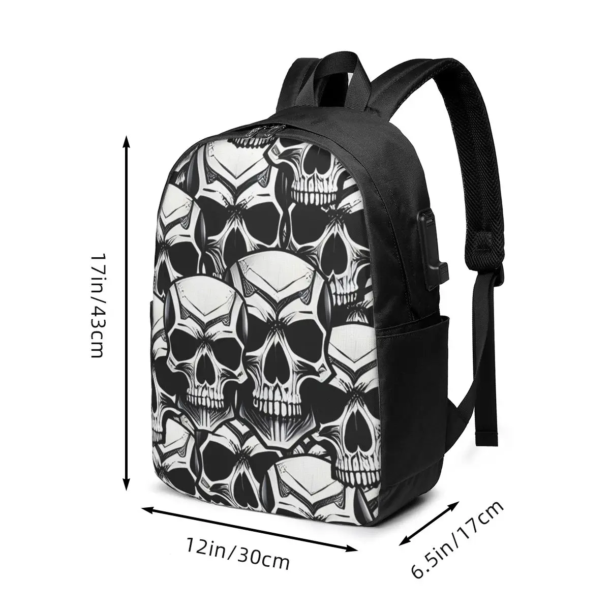 Black White Sketch Gothic Skull Pattern Backpack Travel Notebook Bag Computer College Student School Bag Laptop Shoulder Bags