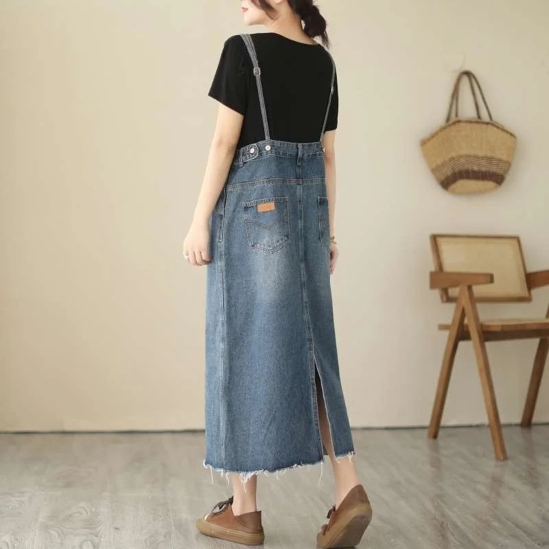 

Винтажная джинсовая слинг большого размера Dr, женская летняя новая академическая юбка трапециевидной формы со свободной талией, длинная круглая юбка Ne для поездок на работу