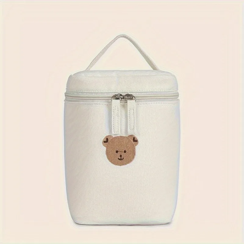 Baby Food Cooler Bag  Portable Insulated Lunch Bag for Outdoors Multi functional Waterproof Tote with Embroidered Bear Design