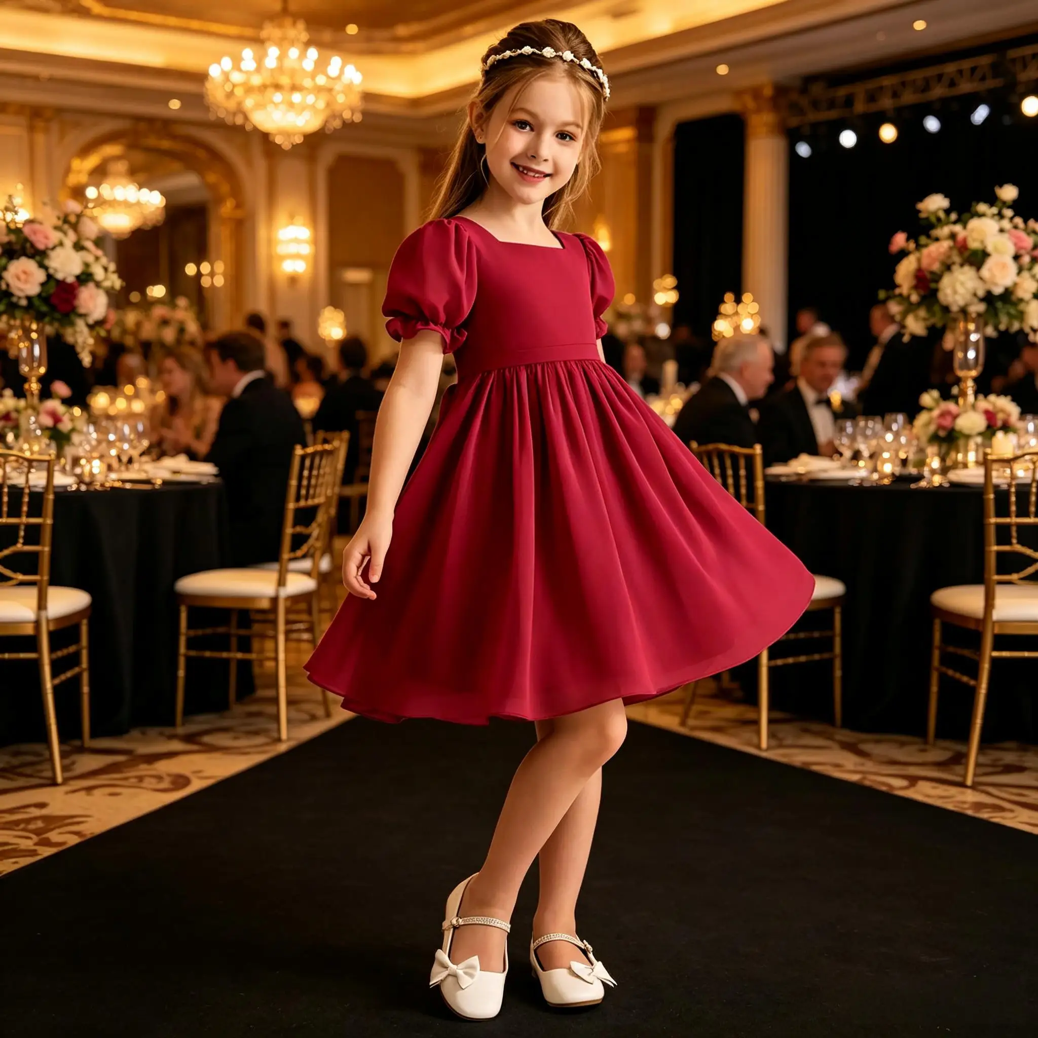 Cswdocy Sweet Girls Bridesmaid Dress Square Neck Puff Short Sleeves Flowy Chiffon Flower Girl Dress For Pageant Formal Party