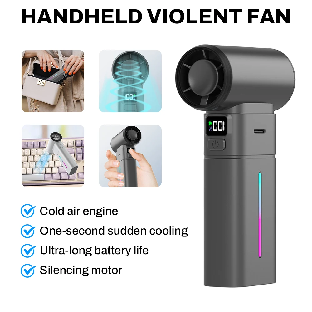 

Handheld Electric Fan Portable Fan Hanging Neck Digital Display Turbine Folding High-speed Semiconductor Ice Fan Outdoor Camping