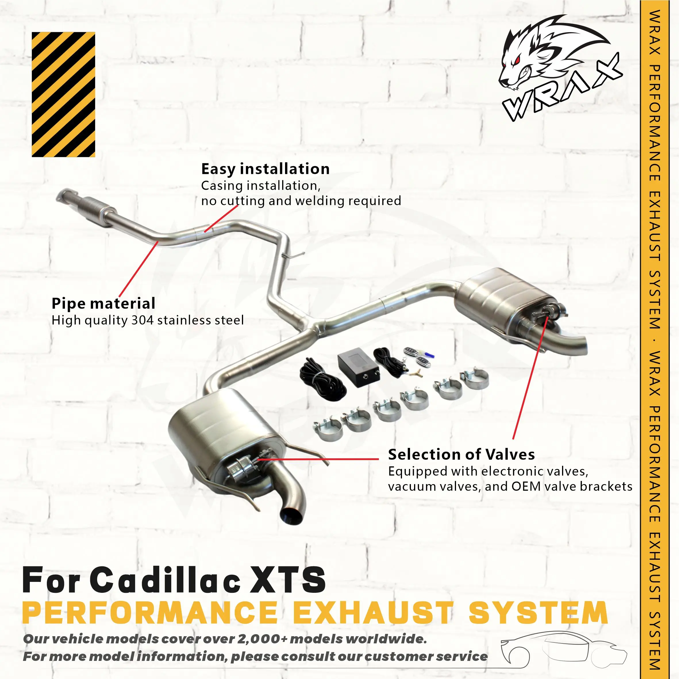

WRAX SS304 Catback Exhaust for Cadillac XTS 2013+ 2.0T Muffler with Valve Plug & Play Lossless installation