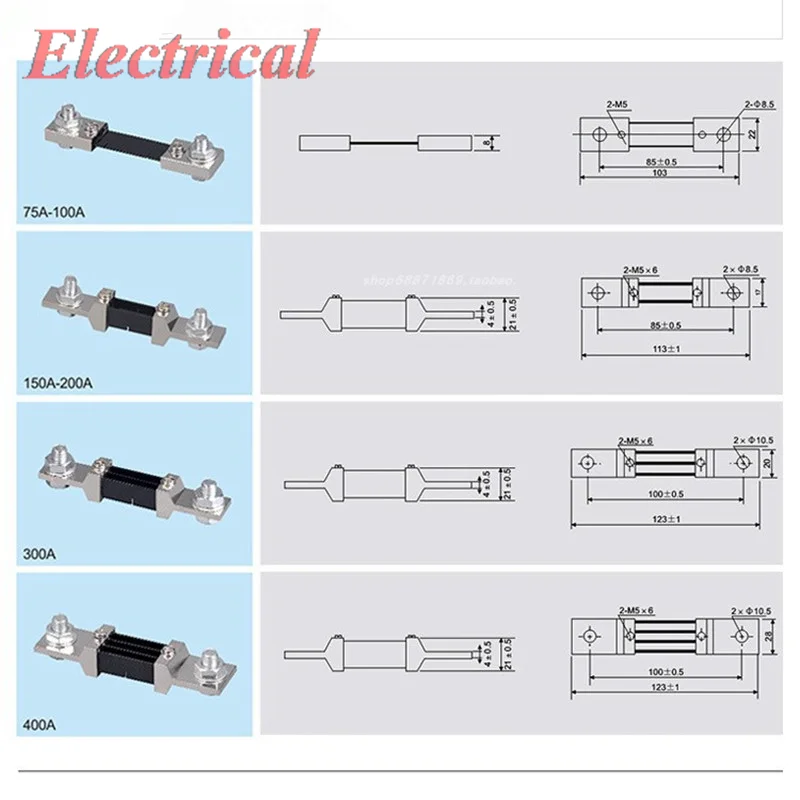 1pc Analog Current Meter DC 10A 15A 20A 30A 50A 60A 75A 100A 150A 75mV Divider Shunt Resistor For Current Analogue Panel Meter