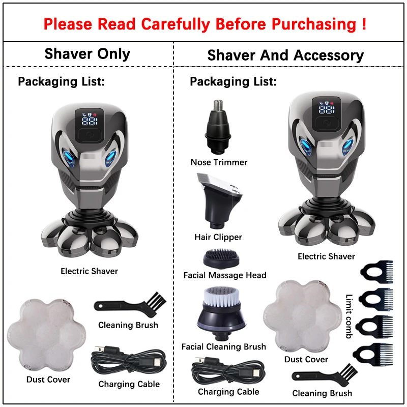 5 IN 1 4D Men Rechargeable Bald Head Electric Shaver 7 Floating Cutter Beard Nose Ear Hair Trimmer Men Facial Cleaning Brush