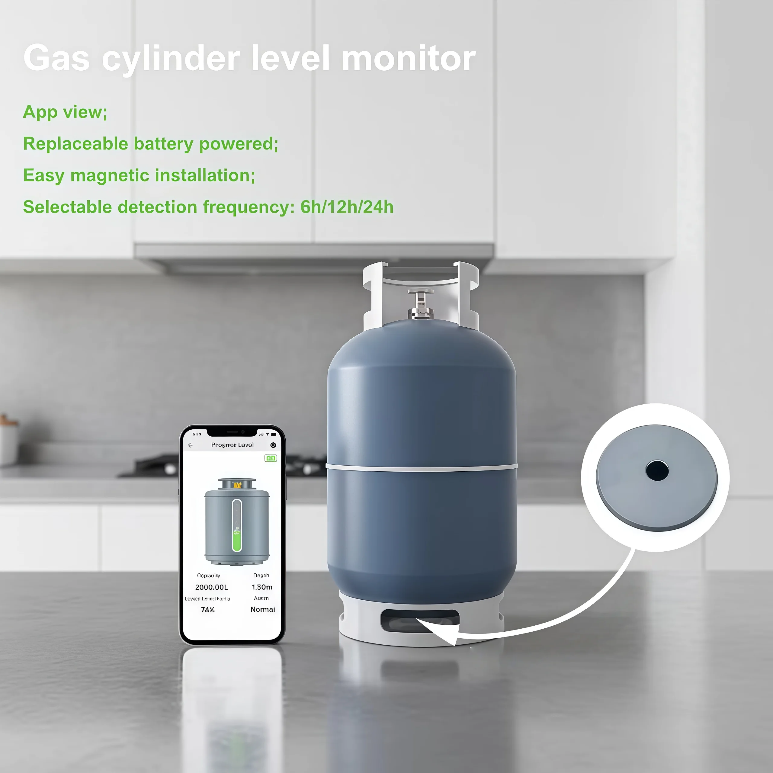 Smart LPG Tank Level Gauge, Magnetic Accessory, BT Transmission Real‑Time Data, IoT Application for Gas Cylinder