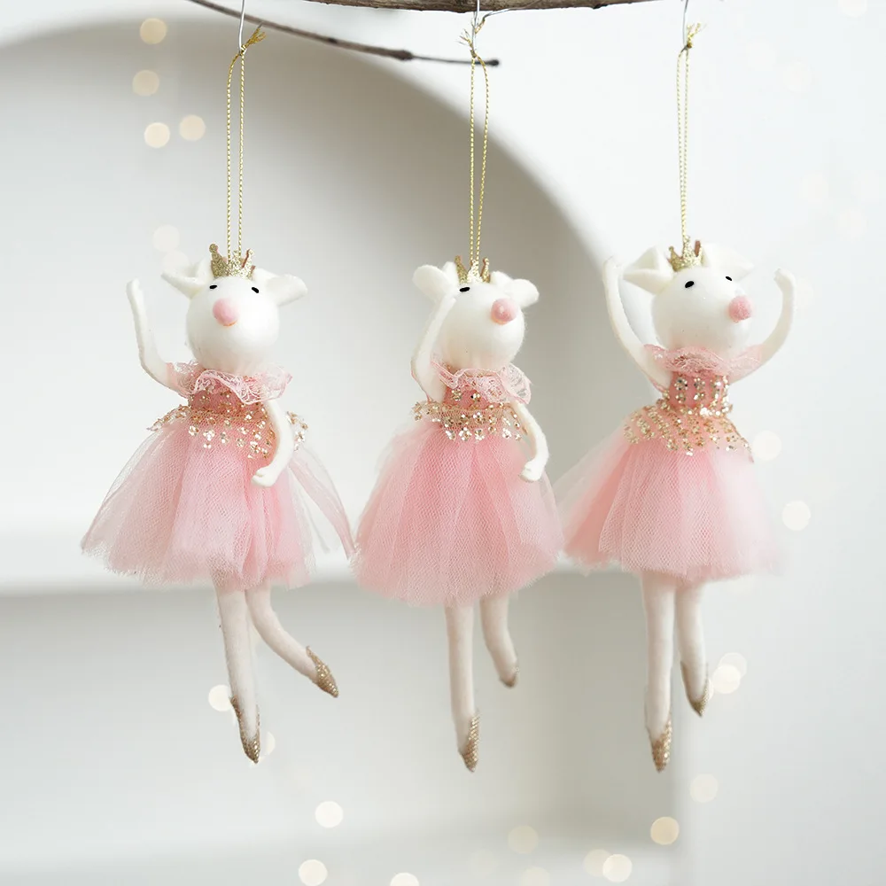 

New Christmas Mouse Doll Pendant Girl Ballet Angel Christmas Tree Pendant Plush Hanging Xmas Decoration Charms New Year Gifts