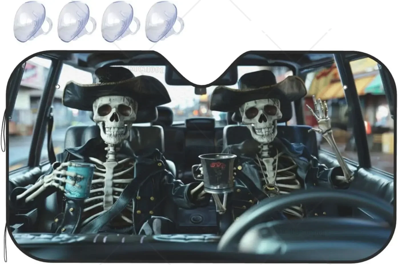 Parabrisas de calavera pirata, guarda-sol dobrável con esqueleto gótico fresco, visera frontal para janela, cubierta para automo