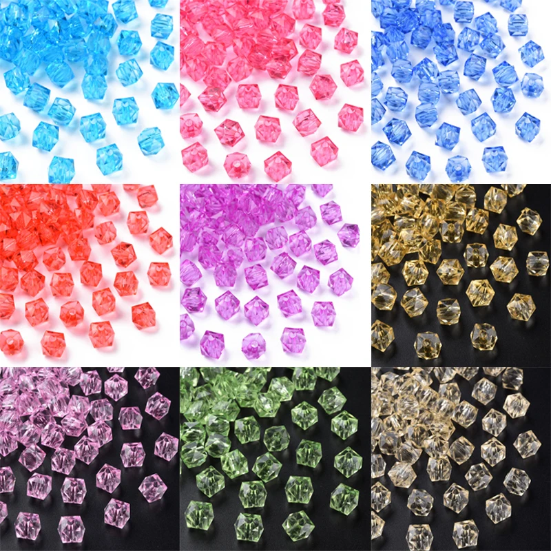 500g Transparent Acrylic Beads Faceted Square Wheat 8.5x9.5x9.5mm Hole: 2.5mm about 1070pcs/500g