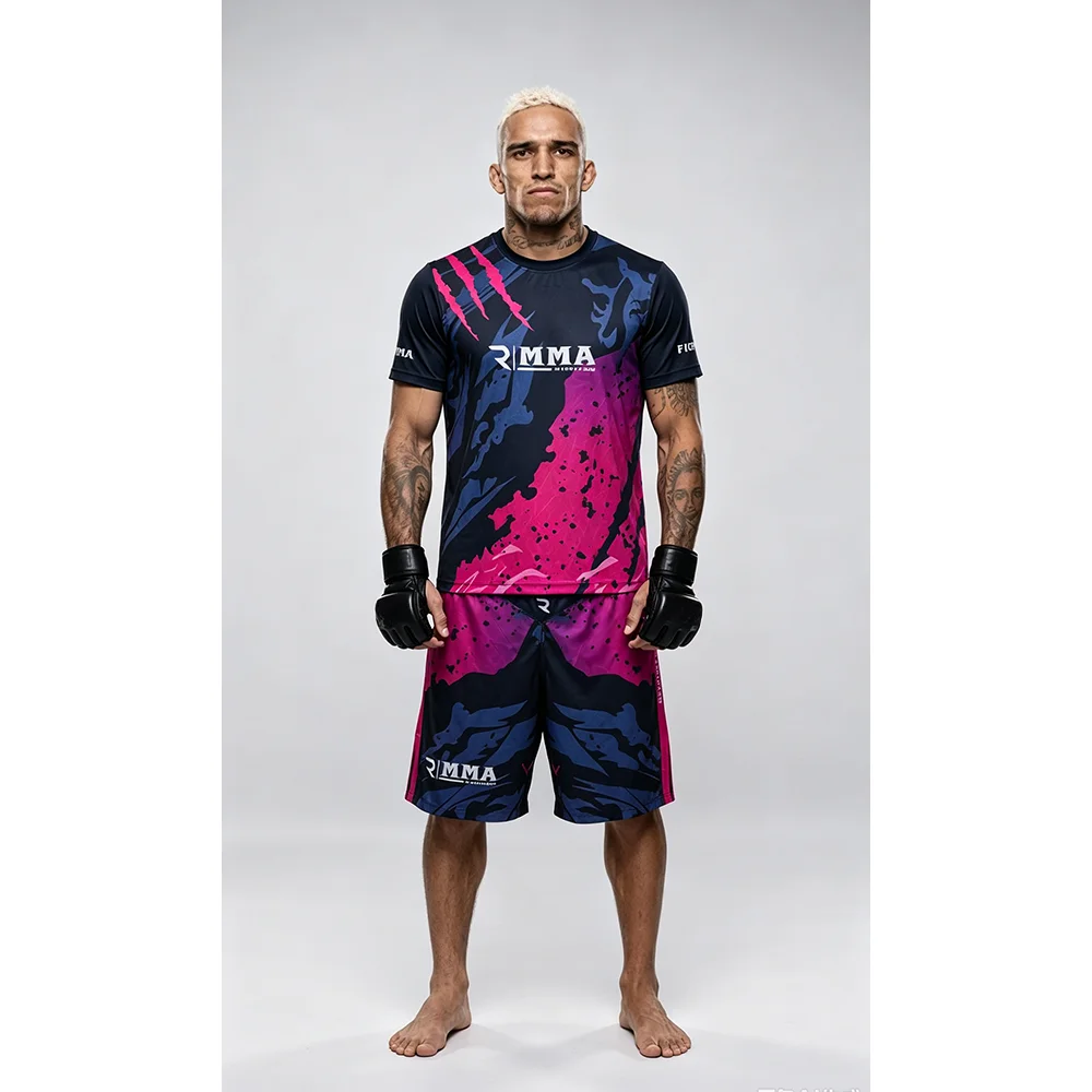 New Men's And Women's MMA Fighting Night T-Shirt Shorts Set Octagonal Cage Muay Thai Set Boxing Training Fitness Running Set