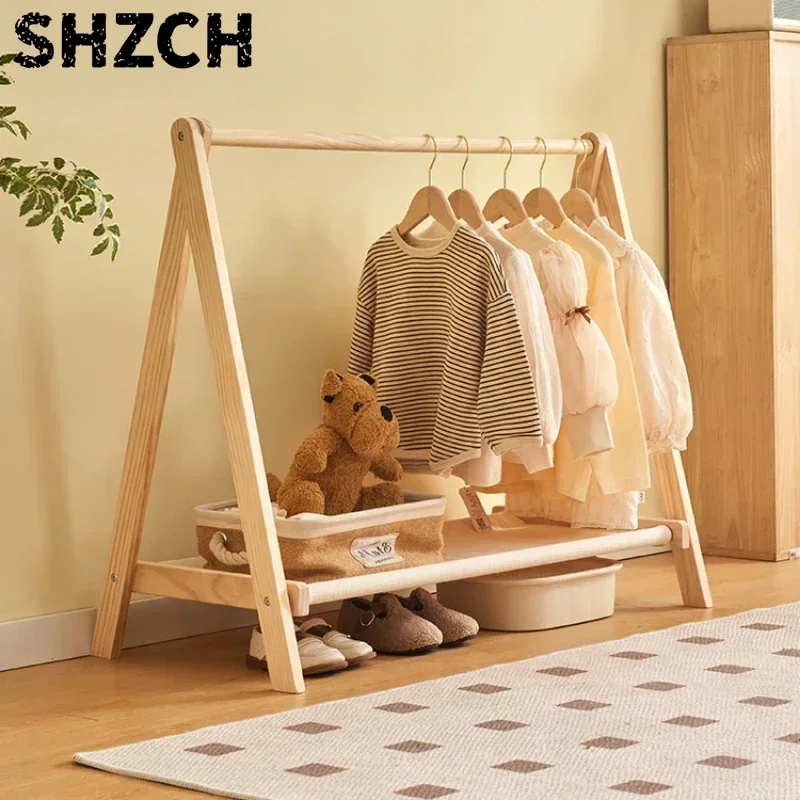 Kids Solid Wood Folding Clothes Rack Simplistic .sign Effective Coat Hanging Solution with Landing Rod Adaptable Use Stylish