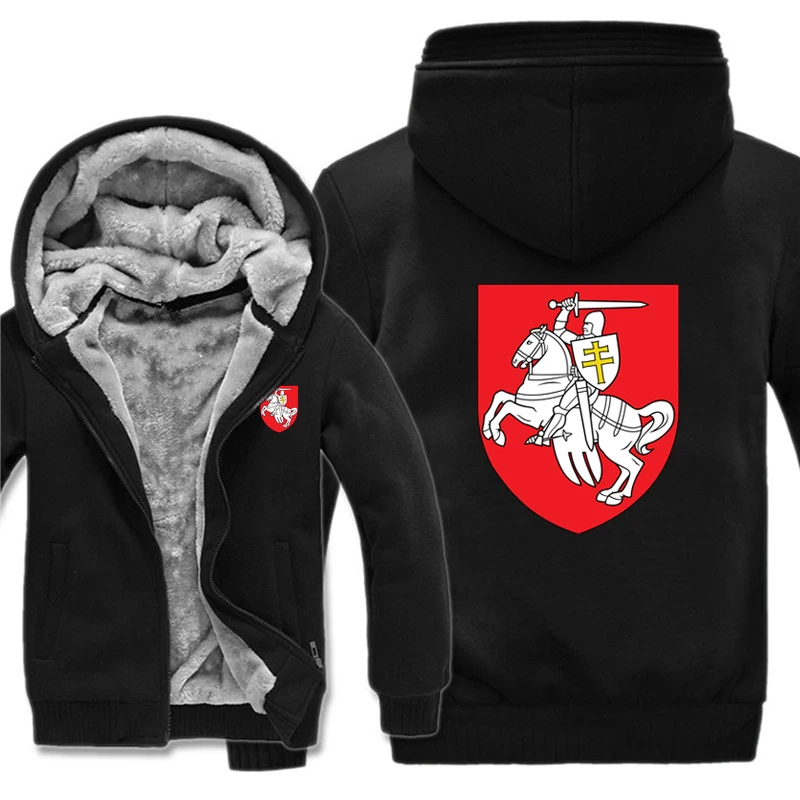 Belarus Hoodies Men Cool Thicken Winter Belarus Coat of Arms Sweatshirt Pullover Mans Wool Liner Coat